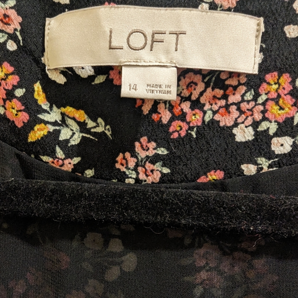 LOFT Black Floral Wrap Romper with Pink & Cream Flowers V-neck Tie Waist- 14 - Picture 15 of 16